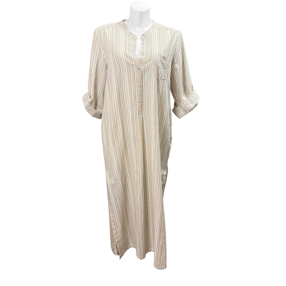 Everyday Ritual Sun & Sea Striped Metallic Maxi Shirt Dress Beige Gold XXL